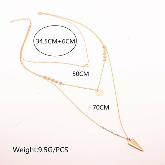 USA Pearl Multilayer Sequin Geometric Gold Lariat Necklace Jewelry - Picture 4 of 5